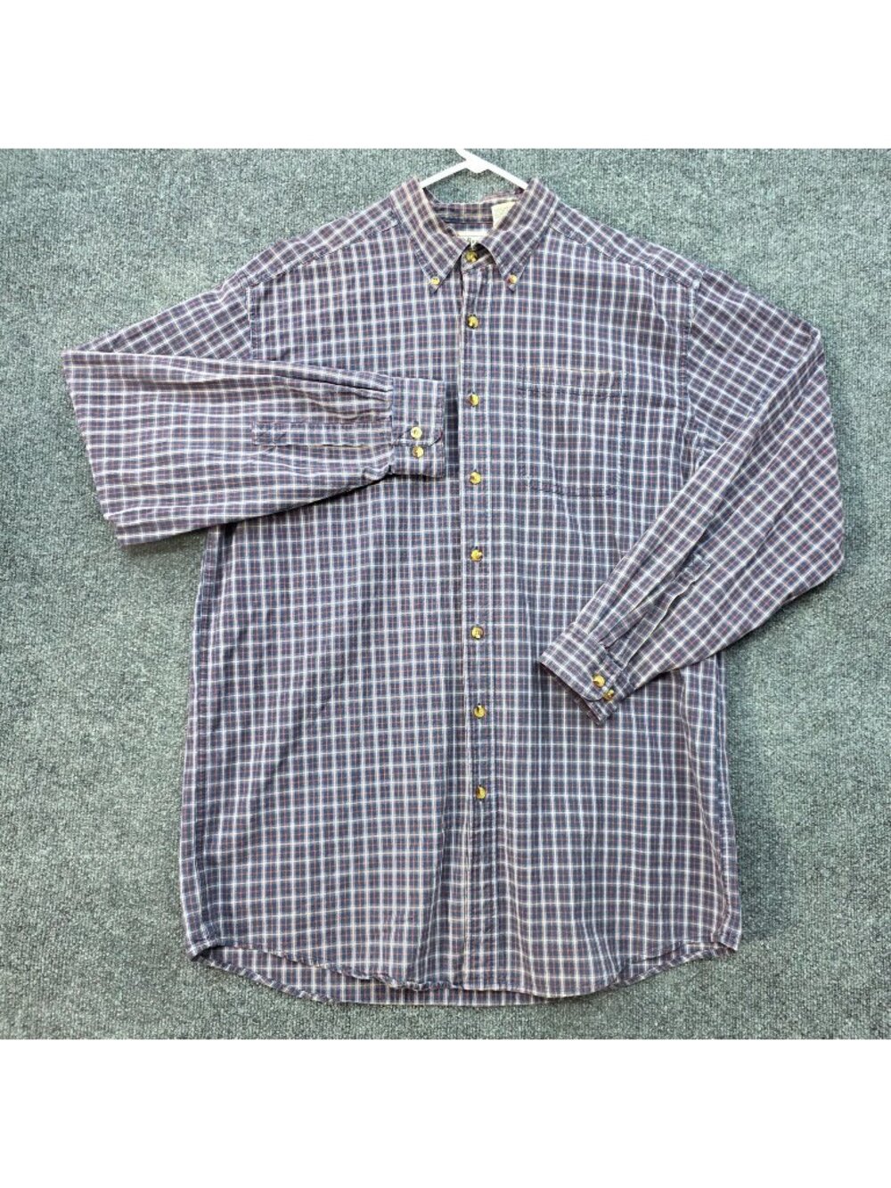 Vintage L.L.Bean Plaid Cotton Button Down Shirt LT Blue Preppy Country Casual